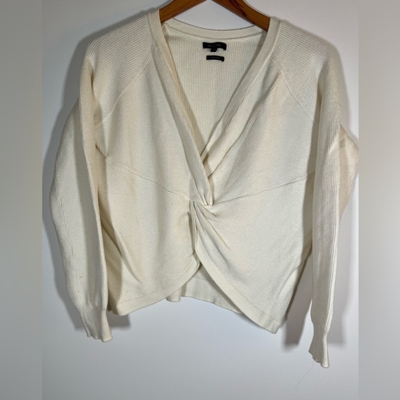 Massimo Dutti cream v-neck ribbed knot wool cashmere blend sweater sz S coquette - Picture 1 of 8